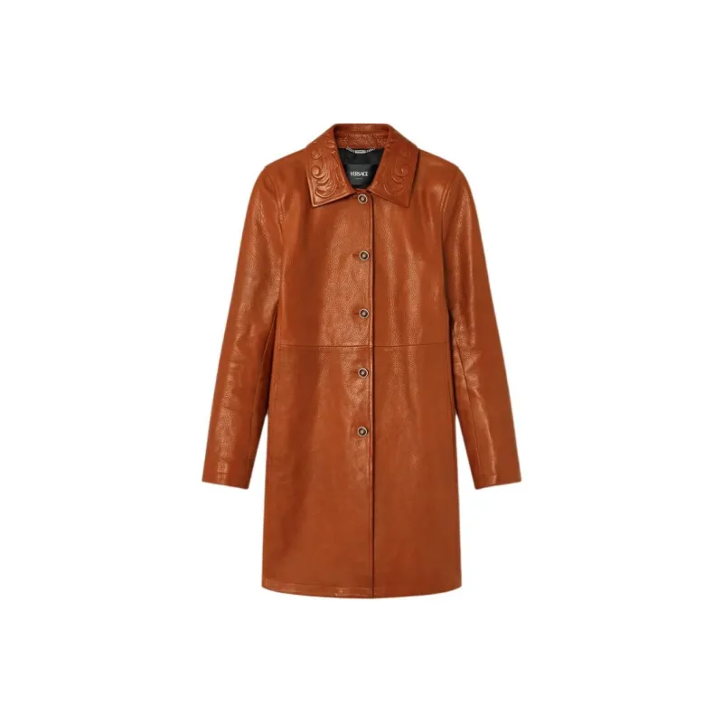 VERSACE Barocco A Line Leather Coat-0