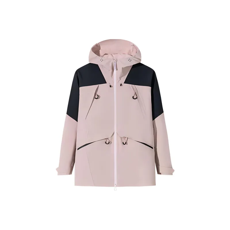 Anta Windproof Waterproof Wear Resistant Warm Windbreaker Jacket Women's Smoke Gray Pink/Basic Black-0