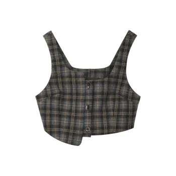 MISHOW Vest Women's Blue Coffee Plaid