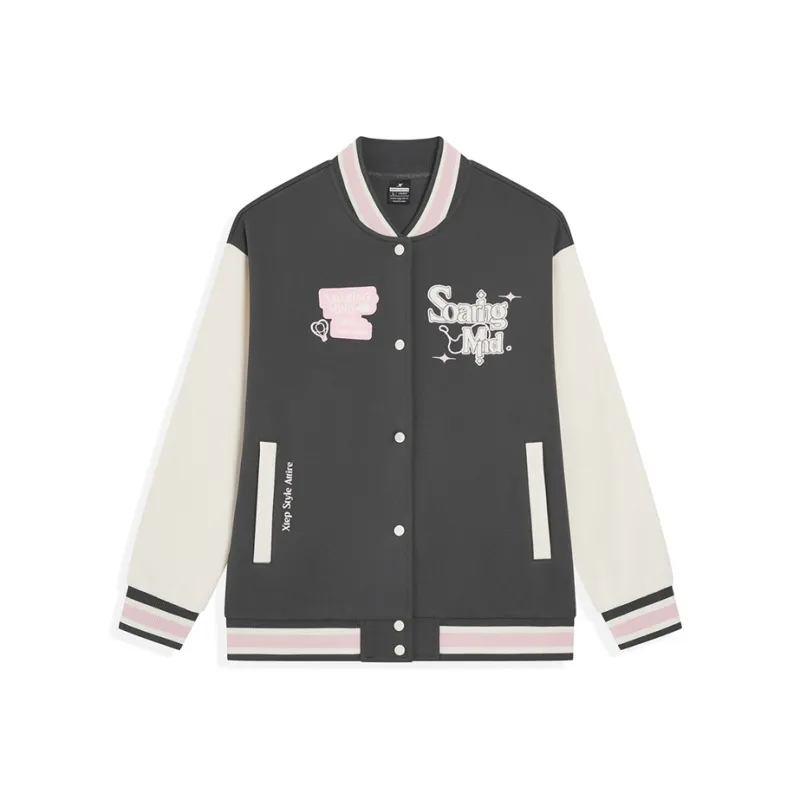 XTEP Baseball Jacket Women's Iron Gray/Mountain Moon White-0