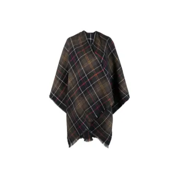BARBOUR Montieth Check-Pattern Frayed Edge Poncho