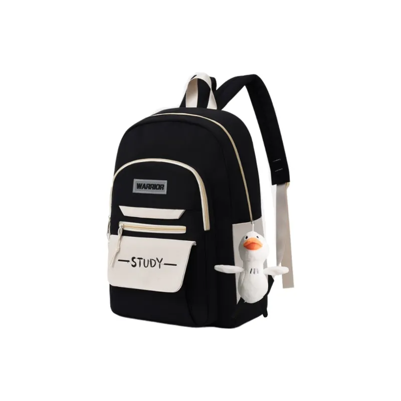 Warrior Canvas Backpack Large Size Unisex Black White/Blue White-5