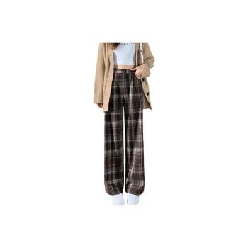 SITOL Casual Pants Women's Khaki Plaid