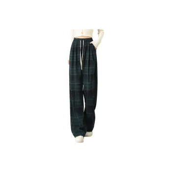 Ya Sheep People Casual Pants Women's Green Plaid