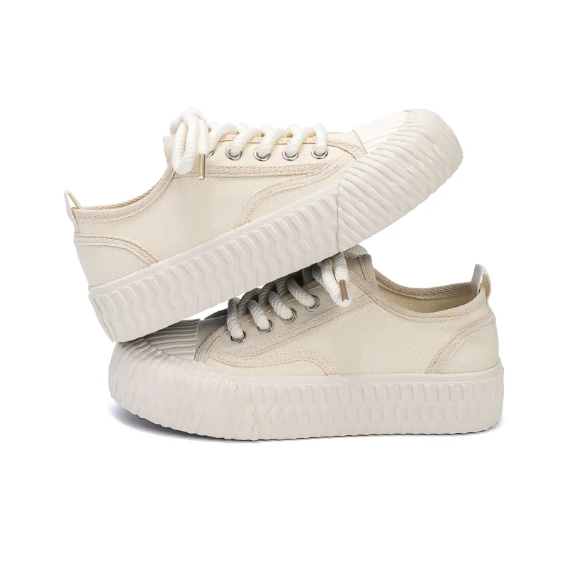 HUANQIU Slip Resistant, Breathable, Lightweight Low Top Canvas Shoes Women's Beige-3