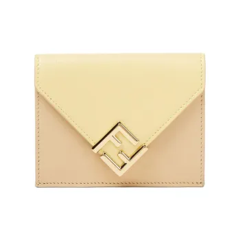 FENDI FF Diamonds Series Calfskin Wallet Medium Size Women's Yellow & Beige