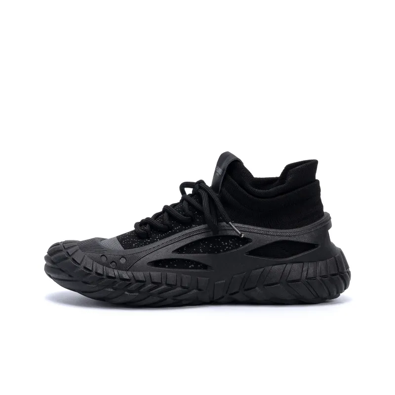 HUANQIU Breathable Coverage Height Increase Mid Top Casual Shoes Men's Black-0
