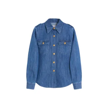 Valentino Ruffled Curved Hem Deim Shirt