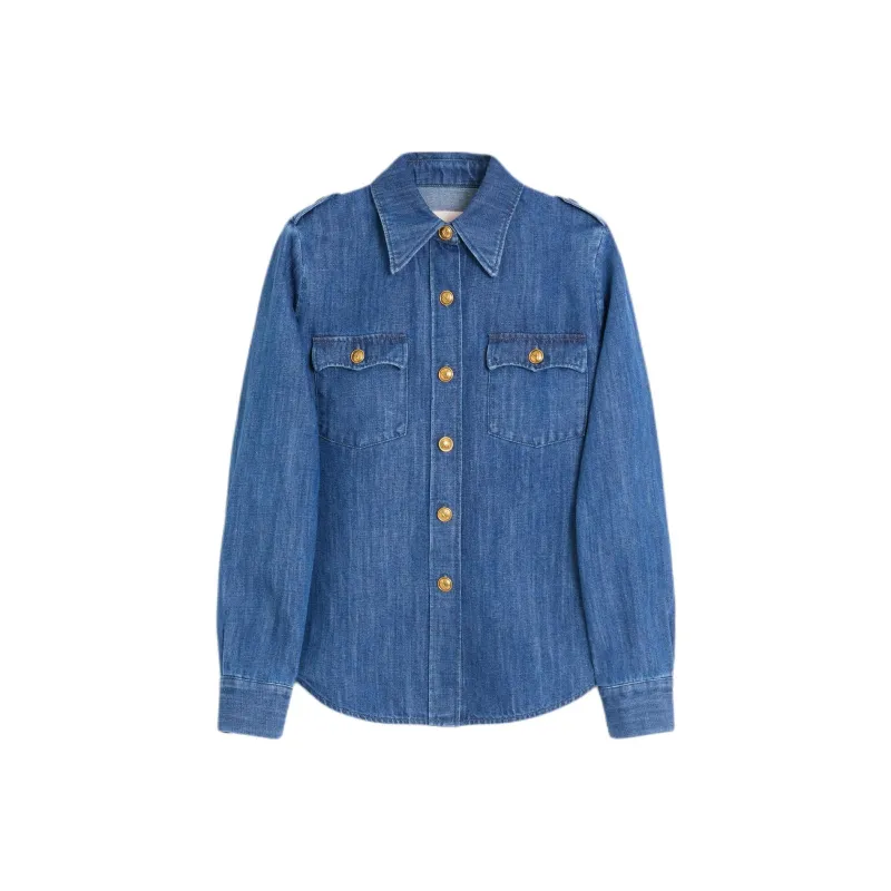 Valentino Ruffled Curved Hem Deim Shirt-0