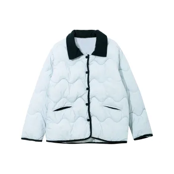 PAZZO Patchwork Corduroy Lapel Loose Fit Warm Puffer Jacket Women's