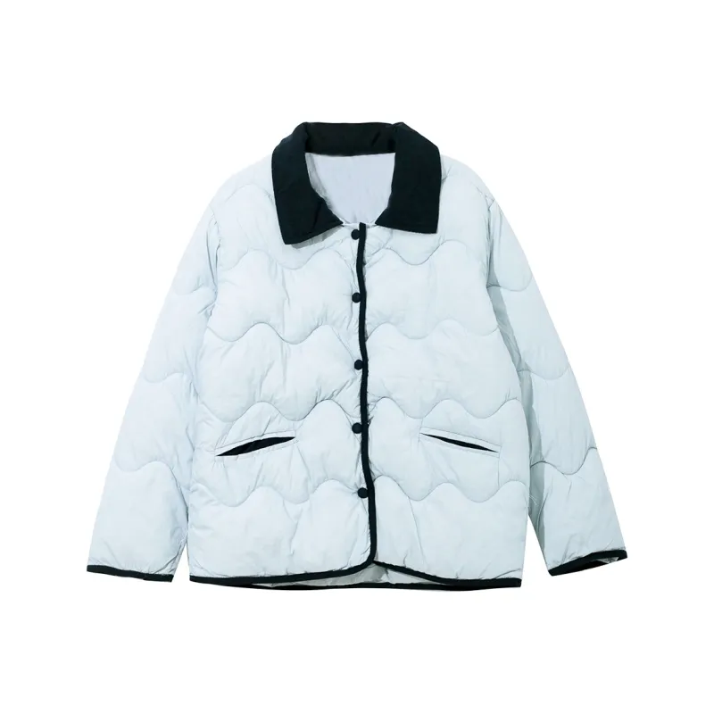 PAZZO Patchwork Corduroy Lapel Loose Fit Thermal Puffer Jacket Women's-5