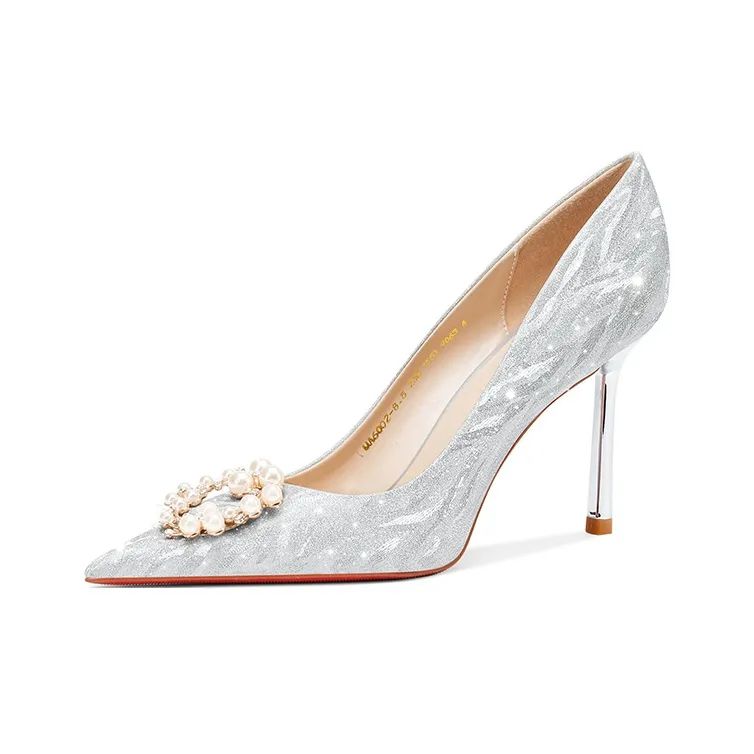 Lan Miao Slim Heel High Heels Women's Silver-1