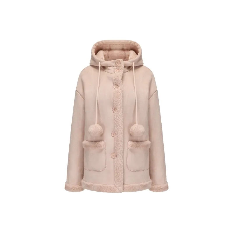CHIWAWAMEME Velvet feel Coat Women's Milk Tea Pink-0