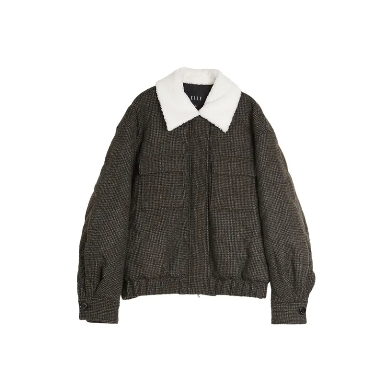 ELLE Puffer Jacket Women's Coffee Plaid-0