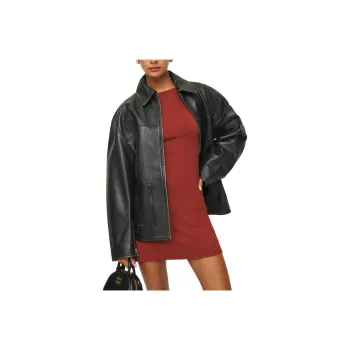 REFORMATION Veda Bennett Oversized Leather Bomber Leather Jacket Women's Faded Black