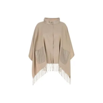 HERNO High Neck Fringed Edge Poncho