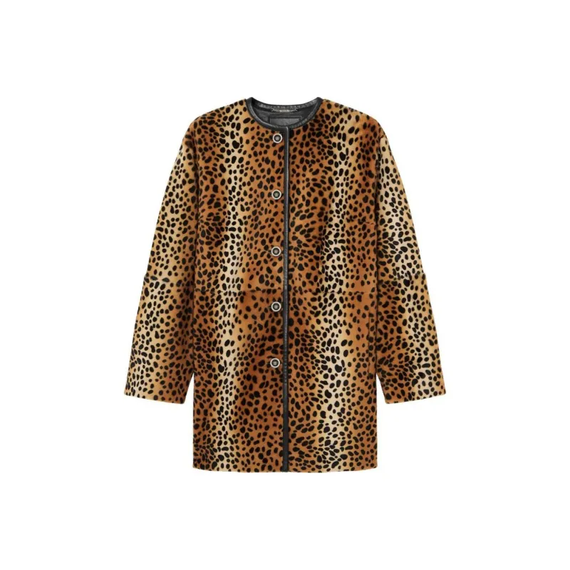 VERSACE Leopard print Collarless Coat-0