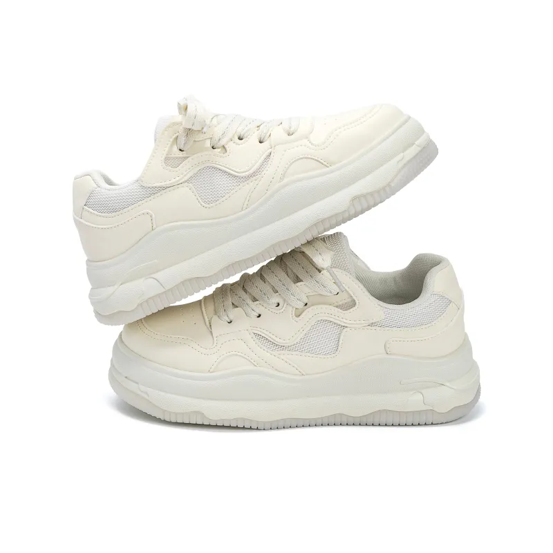HUANQIU Coverage Abrasion Resistant Lightweight Low Top Skateboard Shoes Women's Beige-2