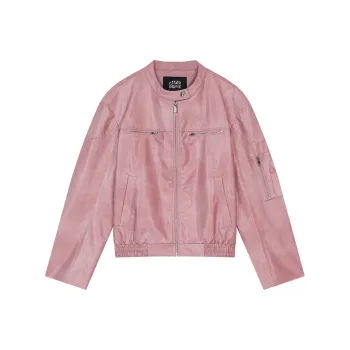 ELF SACK Leather Jacket Women's Urban Chic Style Pink