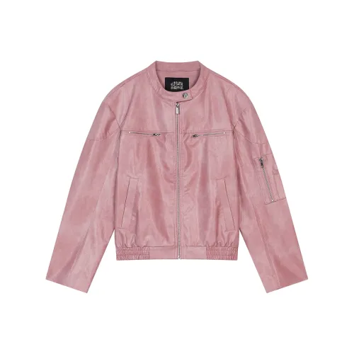 ELF SACK Leather Jacket Women's Urban Chic Style Pink