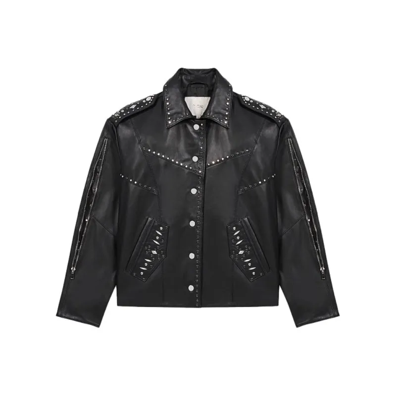 Maje Leather Jacket Women's Black-0