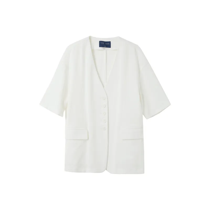 3COLOUR Cropped Coat Women's Ecru-0