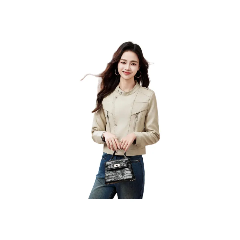 Fele.d Leather Jacket Women's Beige-0