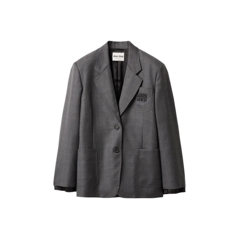 MIU MIU FW24 Business Suits Coats Women's Slate Gray-0