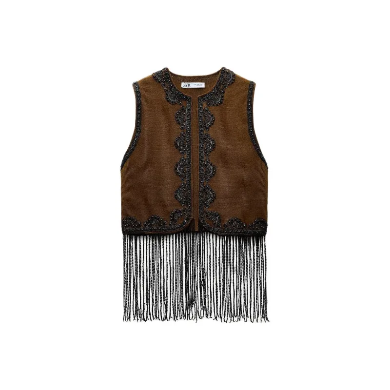 ZARA Vests Women's Brown-0