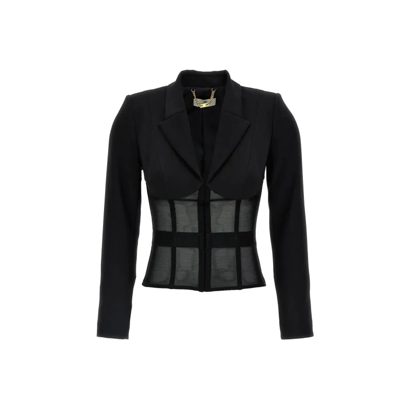 Elisabetta Franchi V Neck Panelled Tulle Blazer-0