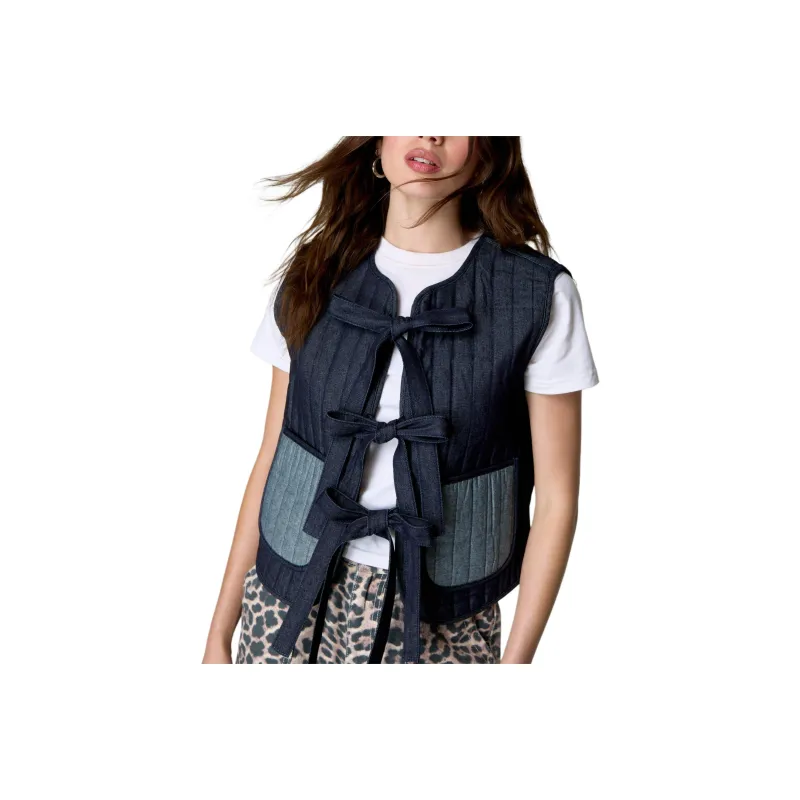 NASTY GAL Tie Front Denim Gilet Vest Women's Indigo-0