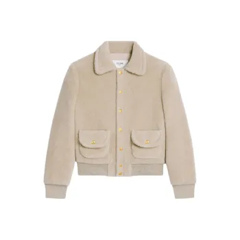 CELINE FW24 Velvet-feel Coat Women's Natural Color