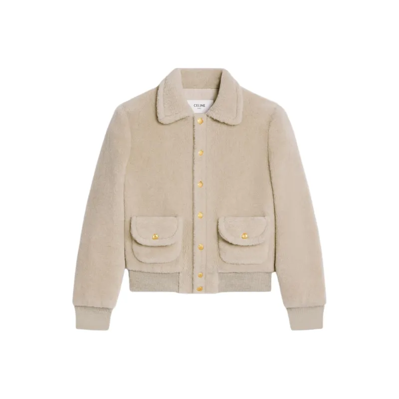 CELINE FW24 Velvet-feel Coat Women's Natural Color-0