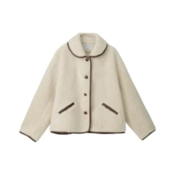 Fstudio Fall And Winter Petite Cropped Lambswool Coat Top Women's Apricot