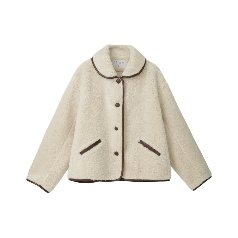 Fstudio Fall And Winter Petite Cropped Lambswool Coat Top Women's Apricot-0
