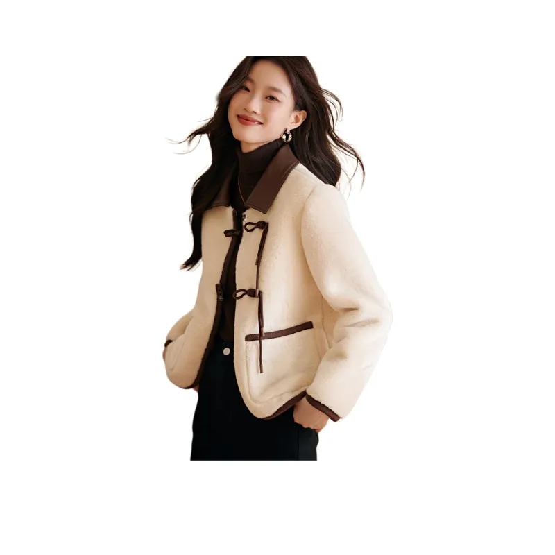Mo Han Yi Mei Velvet feel Coat Women's Beige Apricot-0