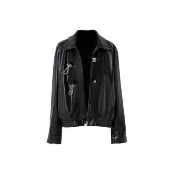SOON FLOWER Leather Jacket Women's Black