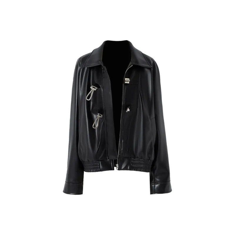 SOON FLOWER Leather Jacket Women's Black-0