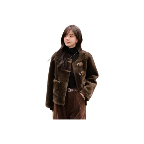 Mo Han Yi Mei Velvet feel Coat Women's Coffee