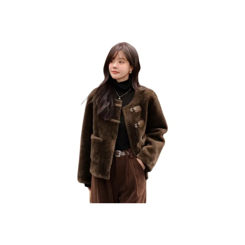 Mo Han Yi Mei Velvet feel Coat Women's Coffee-0