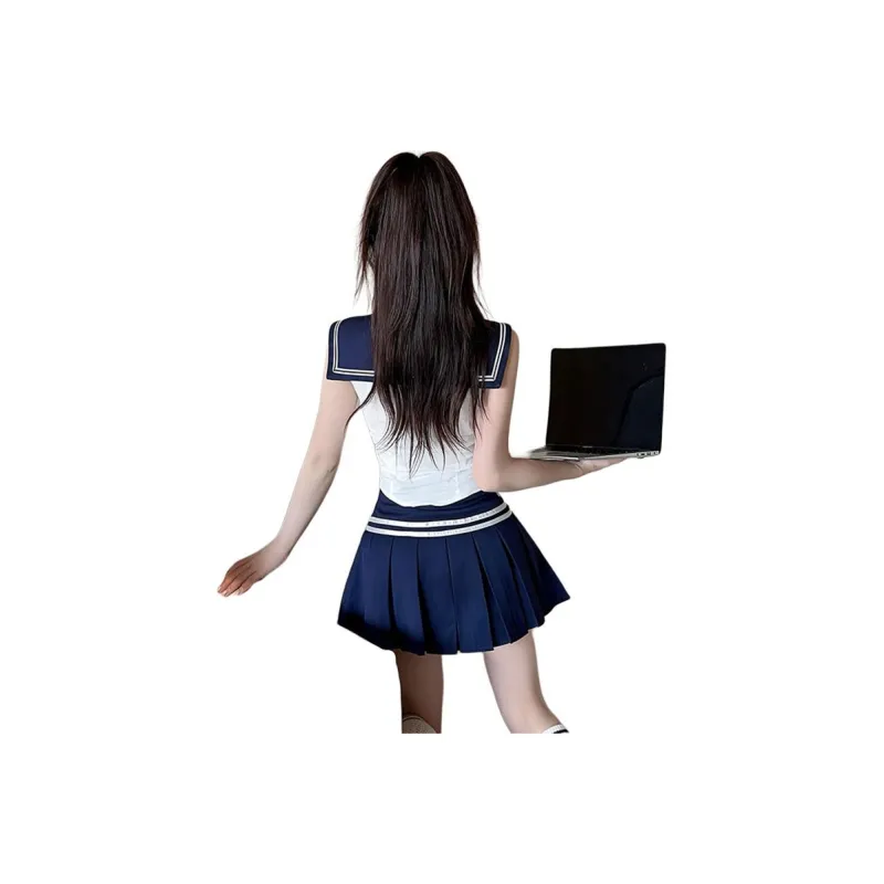DGMZ Uniforms Women's Shirt Tie Blue Skirt Clothing Set-1