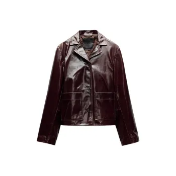 ZARA ZW Series Leather Jacket Women's Burgundy Red