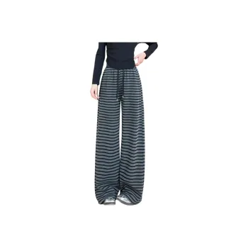 SITOL Casual Pants Women's Black Gray Stripes