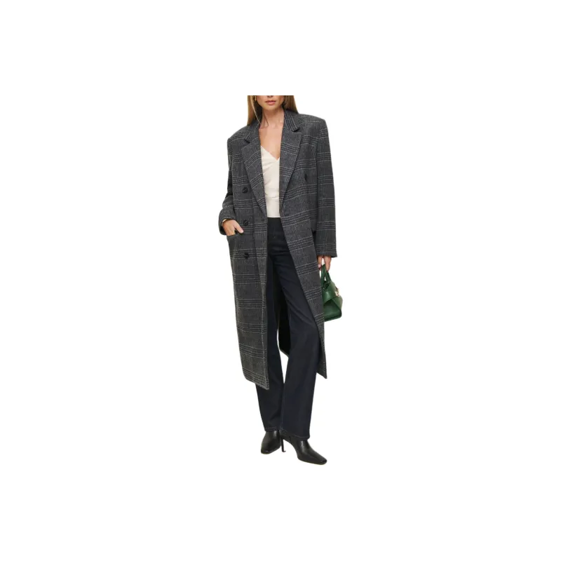 REFORMATION Lucas Coat Coats Women's Charcoal Gray Plaid-0