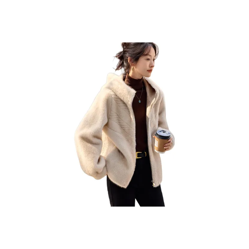 Mo Han Yi Mei Velvet feel Coat Women's Beige-0