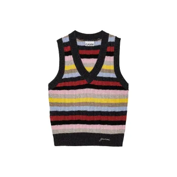 GANNI Striped V Neck Knitted Vest