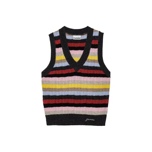 GANNI Striped V Neck Knitted Vest