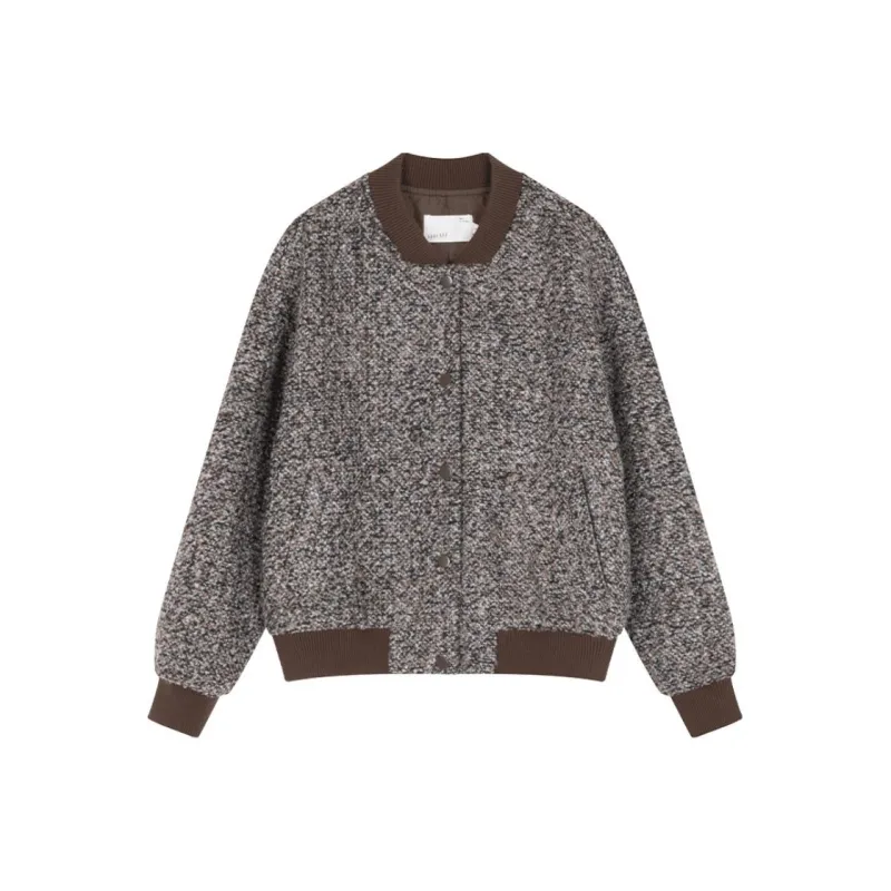 IHIMI Baseball Jacket Women's Floral Yarn Coffee-0