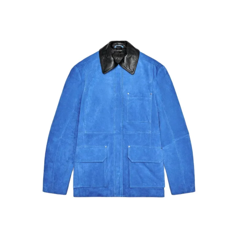 ZARA Leather Jacket Women's Bright Blue-0