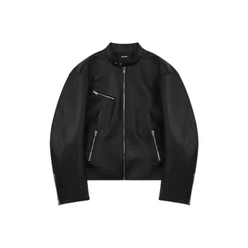 WE11DONE FW24 Leather Jacket Women's Black